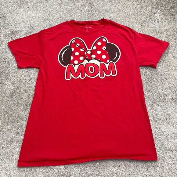Disney Minnie Mouse Graphic T-Shirt Womens Medium Red Crew Neck Cotton Mom Tee - Picture 1 of 8